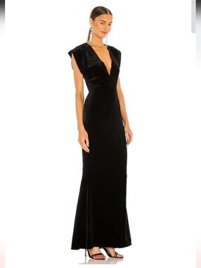 Norma Kamali Black V-Neck Rectangle Gown Maxi Dress L NWT
